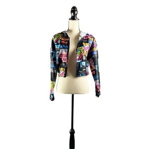 Graphic cropped windbreaker